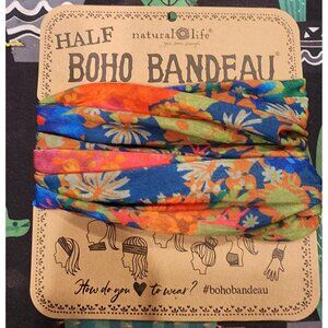 Natural Life Half Boho Bandeau Floral Print Headband/Scarf Multicolor Stretchy.